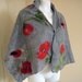 Felted scarf merino wool - grey, red, green - Poppies made to order