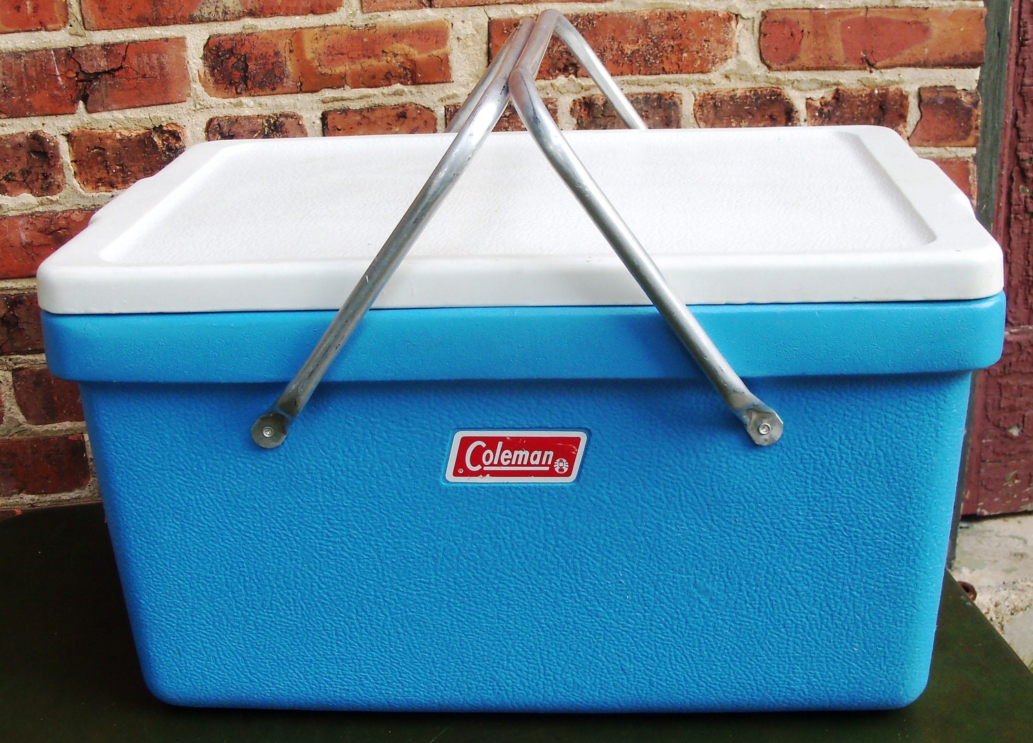 Vintage Coleman Picnic Cooler Sky Blue with Aluminum Handles