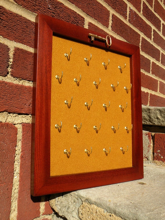 Key Hook Board with Skeleton Key Accent Mahogany Frame