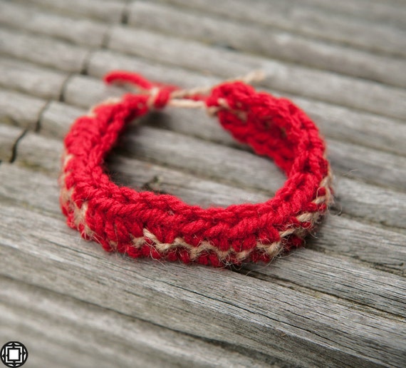 Items similar to Red Yarn Bracelet Yarn Candy vegan bracelet jute
