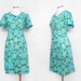 1960s Floral Shift Dress Aqua Blue Green Size Large