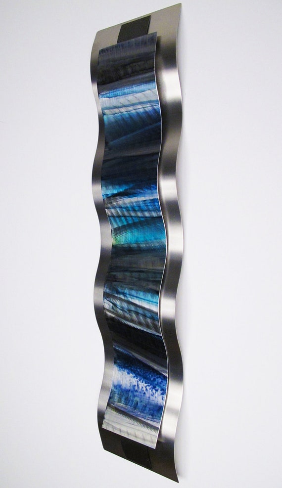 Blue Metal Wall Art Metal Wall Sculpture Curved by DV8Studio