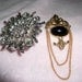 Vintage Brooch Pins Silvertone Rhinestone Pin and Simulated Onyx Pin with Victorian Flair Only 6 USD