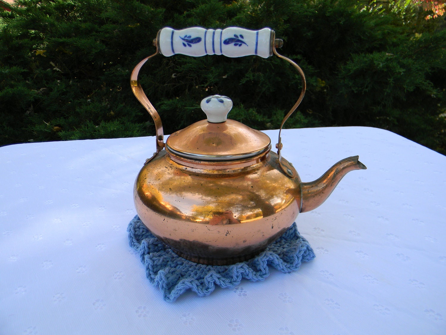 Tea Time Teapot Trivet Wedgwood Blue All Cotton