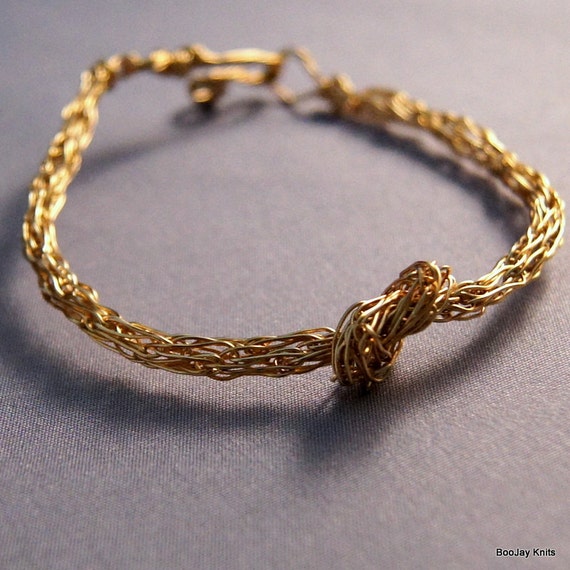 Gold Knot Bracelet Thin Rope Bracelet Love Knot by BooJayKnits
