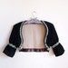 Black Shrug Cropped Jacket - Country Western Style Bolero with Pastel Lace Lavender Buttons Brown Satin Ribbon Beige Cotton