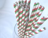 ReD and GReeN Striped -Christmas- Paper Straws --25ct with Free Printable diy Flags Il_170x135