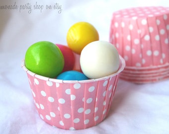 BuBBlegum PiNk PoLkA DoT NuT/CANDy/PoRTiON CuPS-Gumballs, Snacks, Nuts, Cupcakes-Birthday Parties-Showers-25ct