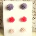 Earring Set Flower Earrings Stud Lot of 3 Set Floral Earrings Floral Stud Post Earrings Set - Purple Red Pink