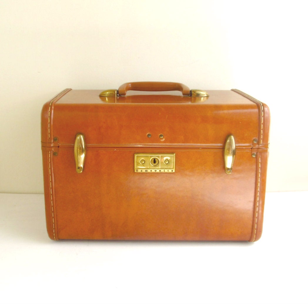 Vintage Train Case Brown Luggage Samsonite 1940s 50s