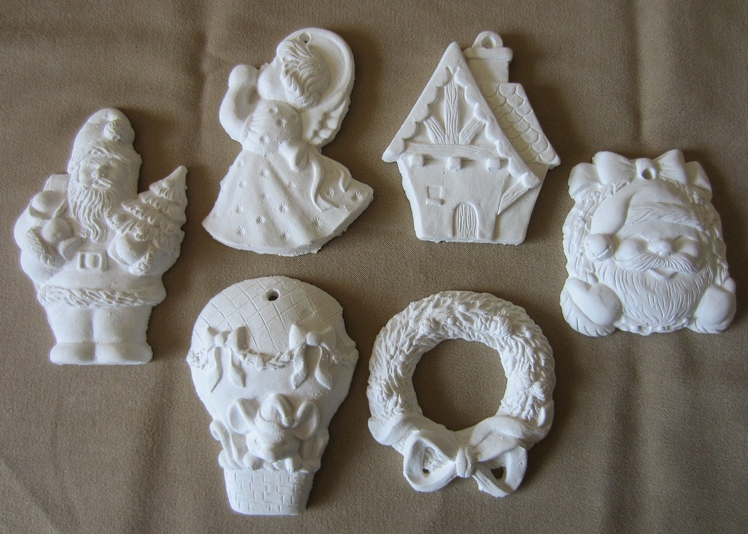 Paintable Plaster Christmas Ornament Collection