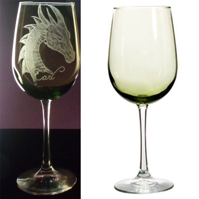 Dragon goblets Green wedding Wine glass set of 2 hand