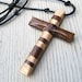 Walnut & Maple - Cross - Rustic - Hand Carved Cross Necklace - Mens Jewelry