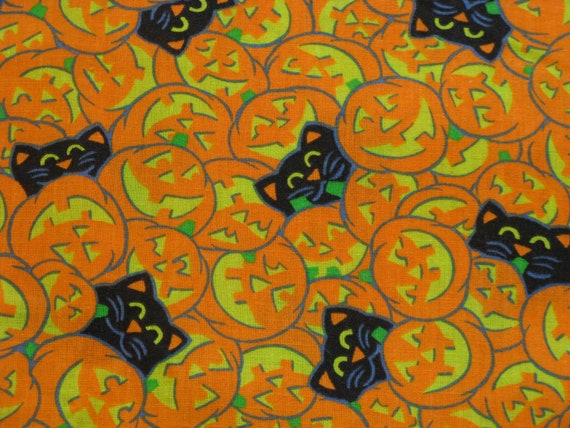 Vintage Halloween Fabric Cotton Jack o' Lantern Pumpkins