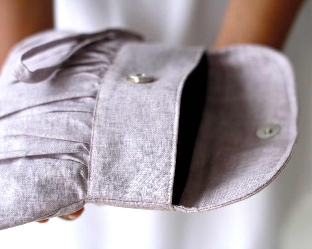 Rhapsody Purple Linen Clutch Pleated Purse with Purple beaded