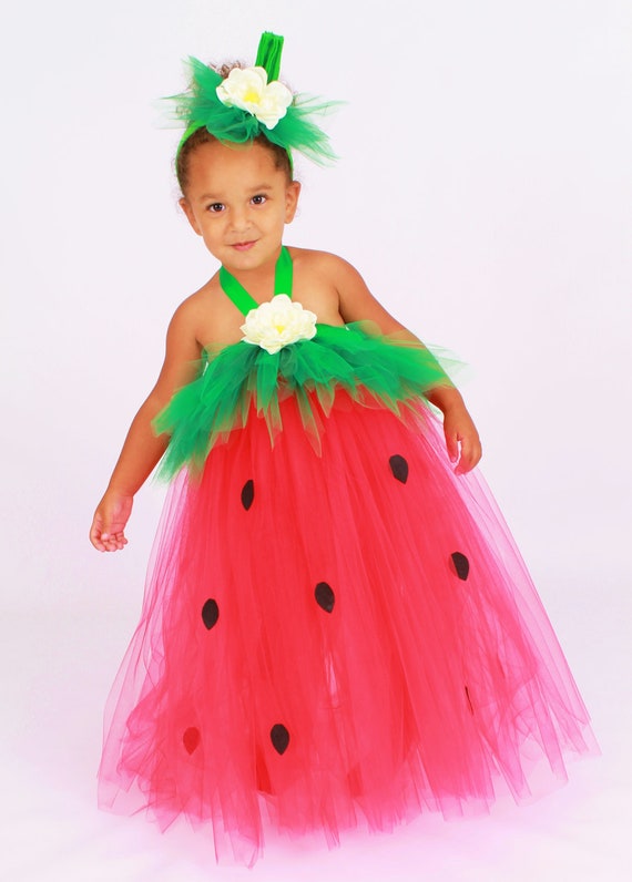 Tutu Dress - Strawberry Birthday or Halloween Costume - Red & Green - Berry Beauty -12 Month to 2 Toddler Girl Il_570xn