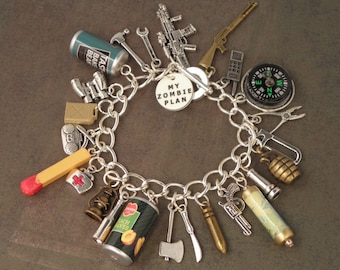 Zombie Plan Charm Bracelet For The Zombie Apocalypse... The ORIGINAL ZOMBIE PLAN Bracelet - Zombie Survival Kit Jewellery -