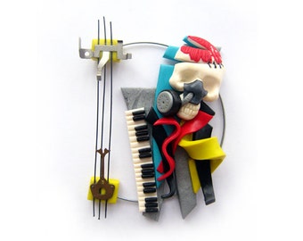 Unusual surreal polymer clay brooch - Death Sonata - ready to ship