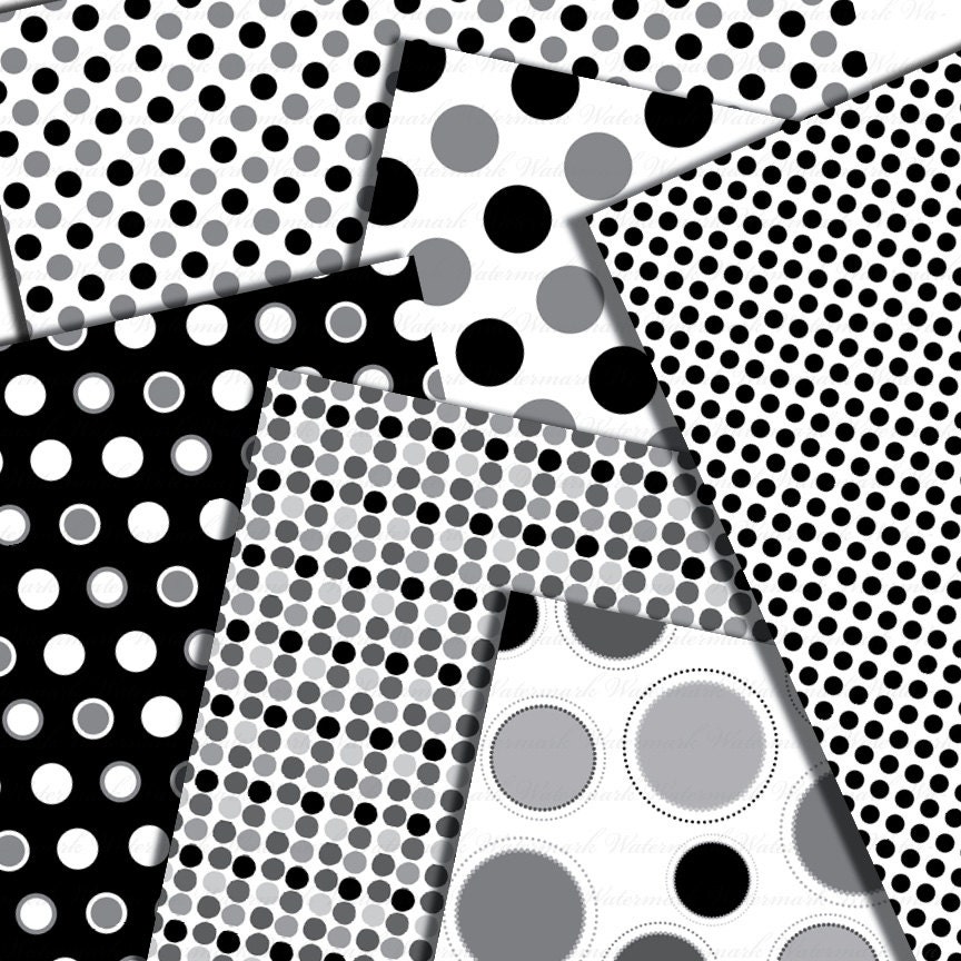 Polka dot digital paper black and white dot scrapbook print