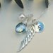 Angel Wing Personalized Initial Necklace- Sterling Silver- Blue Mystic Quartz Gemstone & Swarovski Pearl, mothers necklace
