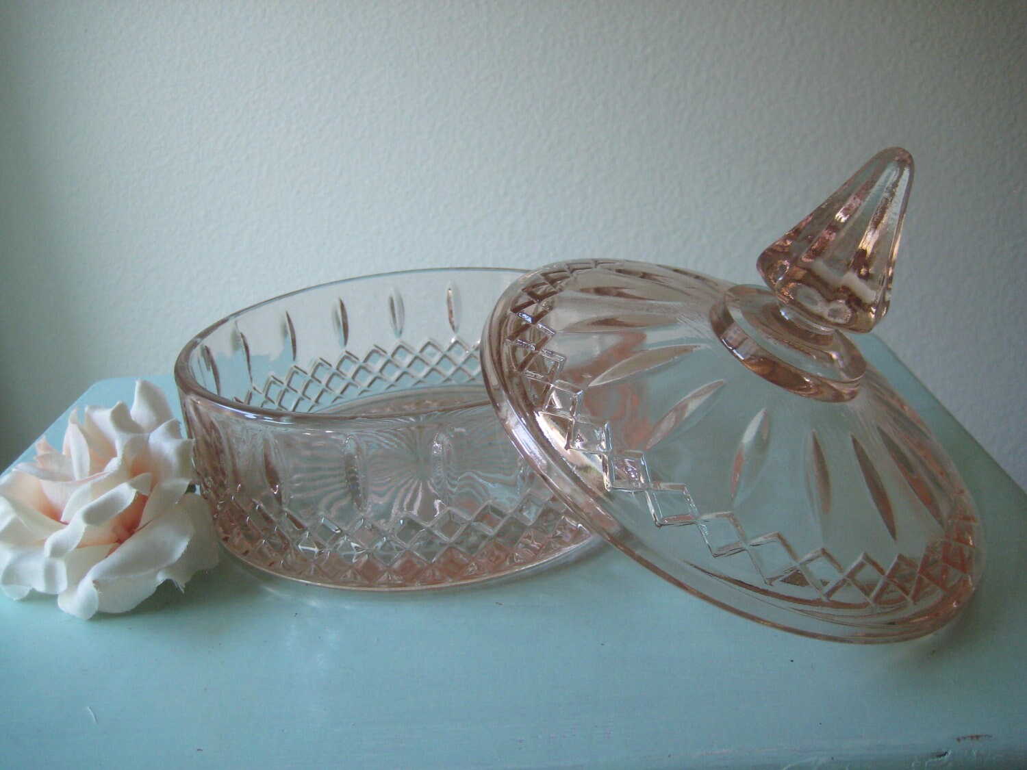 Pink Depression Glass Candy Dish Vintage Pink Glass Pink