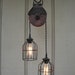 RESERVED for PAISLEY / Upcycled Vintage Farm Pulley Lighting Pendant with Bulb Cages