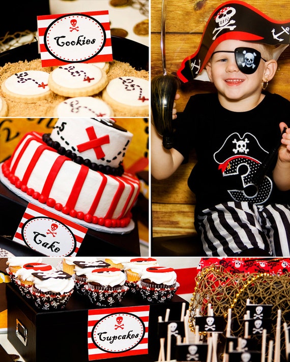 Pirate Birthday Party - Boy Pirate Party - PRINTABLE Personalized Party Package - Red and Black