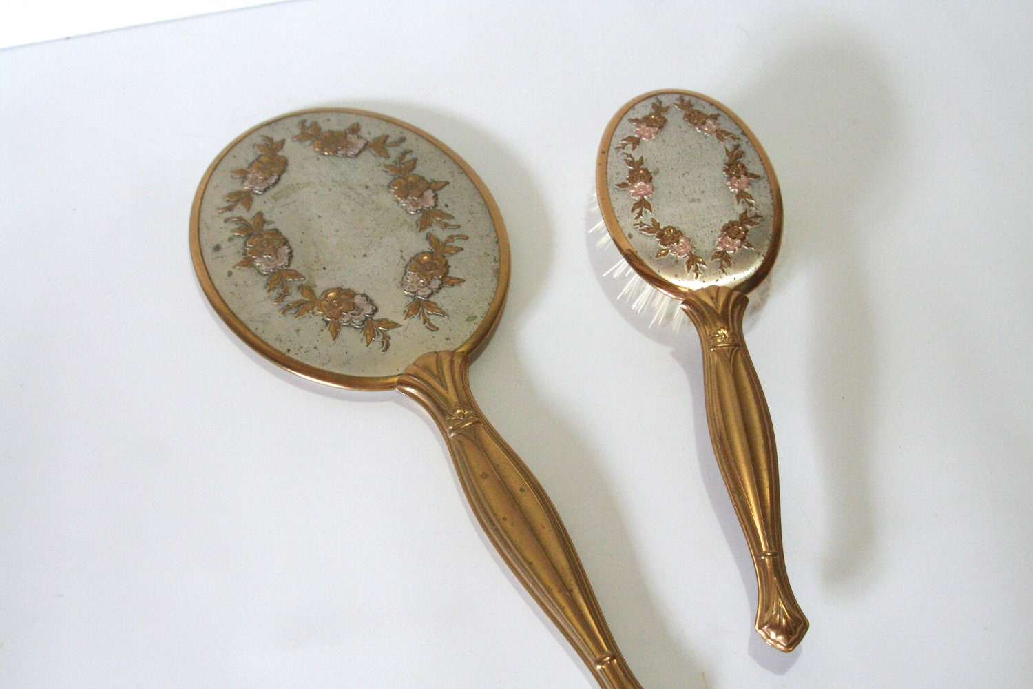 Vintage Hollywood Regency Vanity Set Hand Held Mirror and Hair