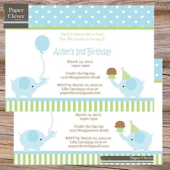 Elephant Birthday Invitations Boy 5