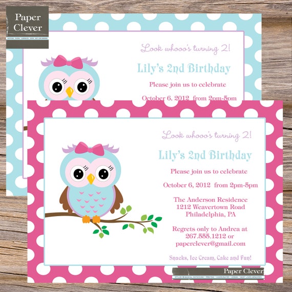 Owl Birthday Invitations Girl 8