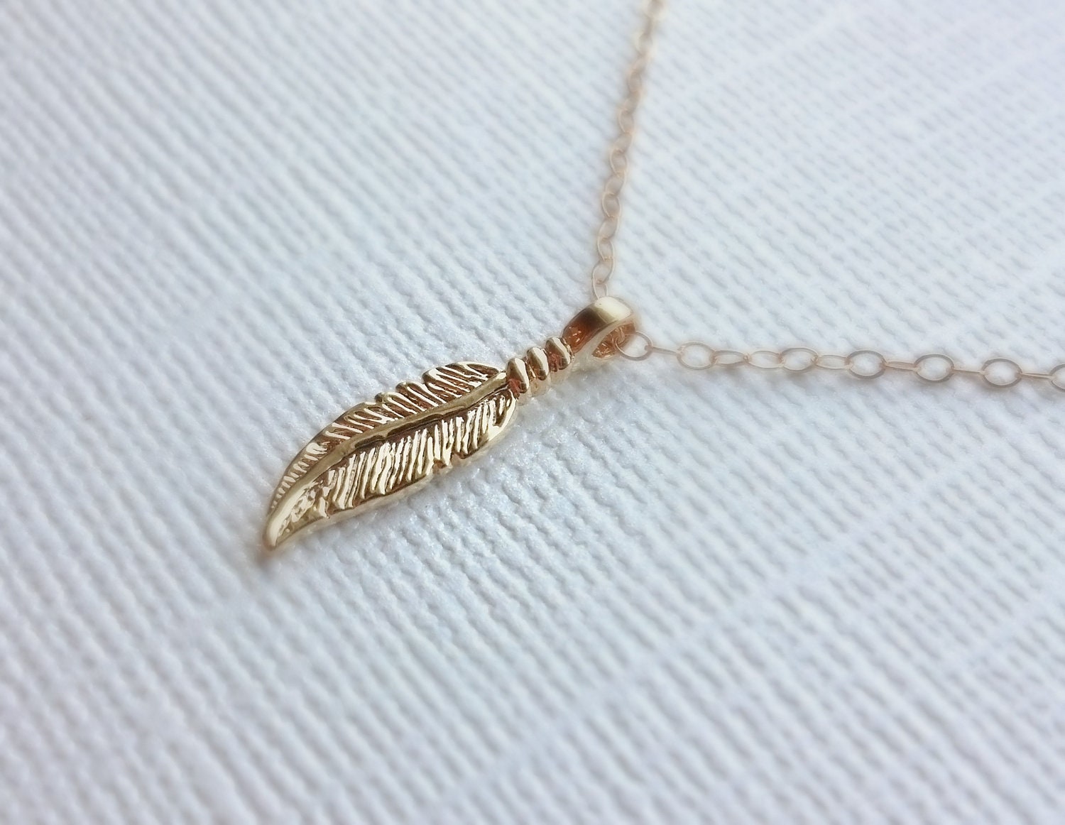 Gold Feather Charm Necklace Dainty 14k gold filled chain