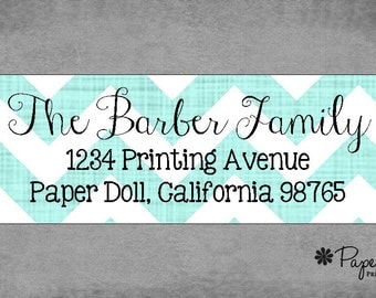Return Address Labels - Stylish Chevron Labels shown in Aqua Blue - Assorted Colors Available - Personalized Custom - Gifts, Favors, Treats.