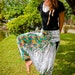 Thai Harem Pants in Cotton, White w Turquoise&Ochre Floral Print (S-XL) One Size Fits All