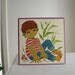 Vintage wall hanging, 70s school classroom wall art. Sweet little boy.
