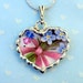Broken China Jewelry, China Heart Pendant Necklace, Pink and Blue Floral China, Sterling Silver Chain