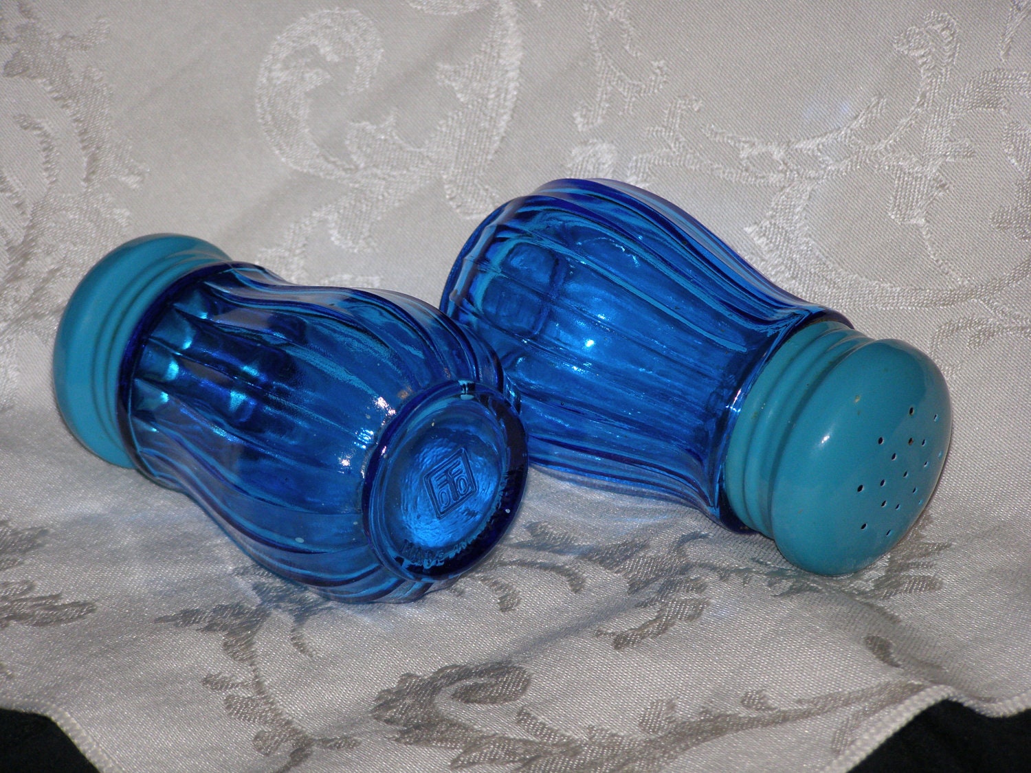 Vintage Blue Salt and Pepper Shakers Double Stamped Made in