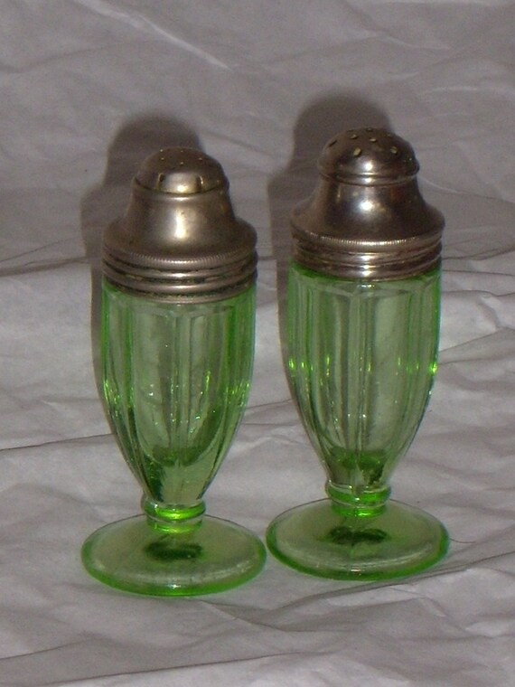 Vintage Green Depression Glass Salt and Pepper Shakers