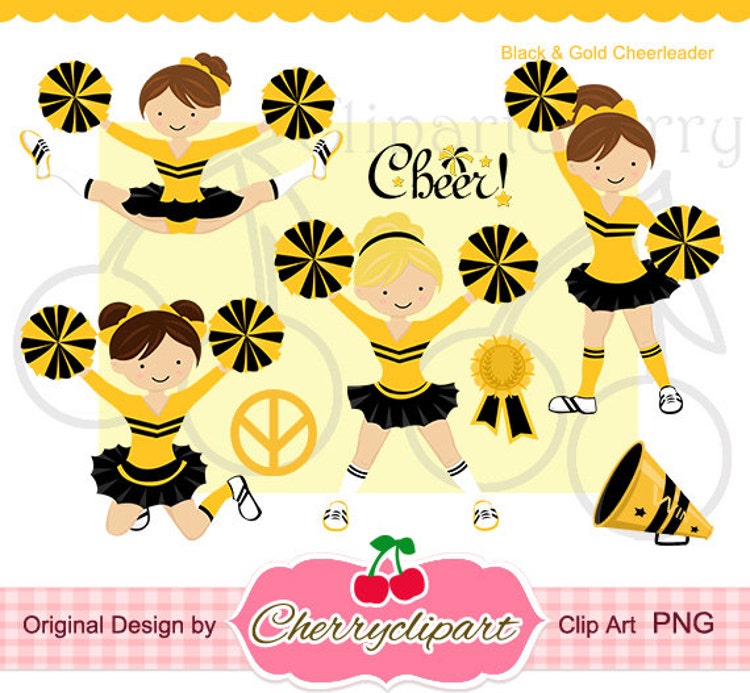 Black and Gold Cheerleader Digital Clipart Set by Cherryclipart