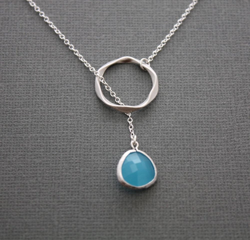 021 Sterling Silver ring lariat necklace with framed glass