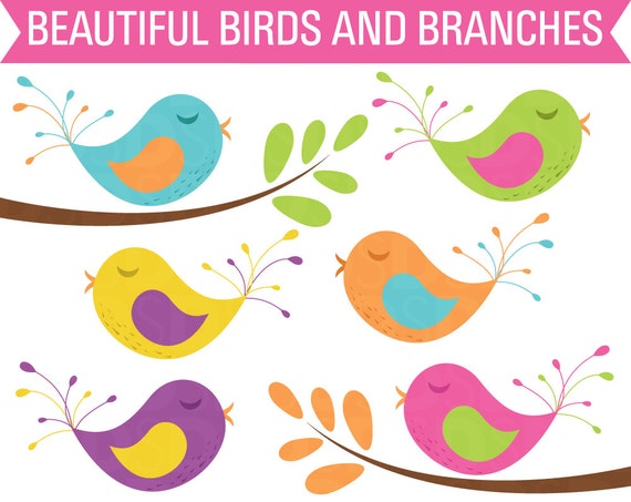 50% OFF SALE Clip Art Baby Birds and Tree Branches Commercial Use Vector .EPS Included Clipart Instant Download Il_570xn