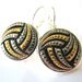 WATER POLO antique glass button earrings, silver & gold, silver leverback
