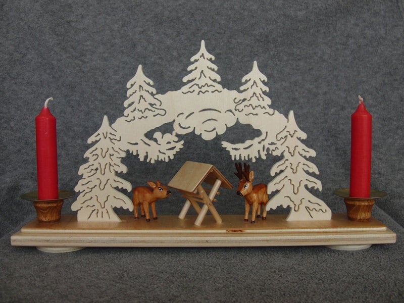 UNIQUE GERMAN Christmas Wood Candle Holder Deer in the Forest