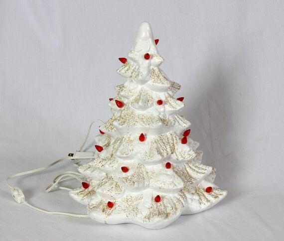 white ceramic christmas tree red bulbs and gold glitter white ceramic christmas tree red bulbs and gold glitter