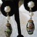 Reserved. Vintage Painted Bead Millefiori Drop Pearl Earrings
