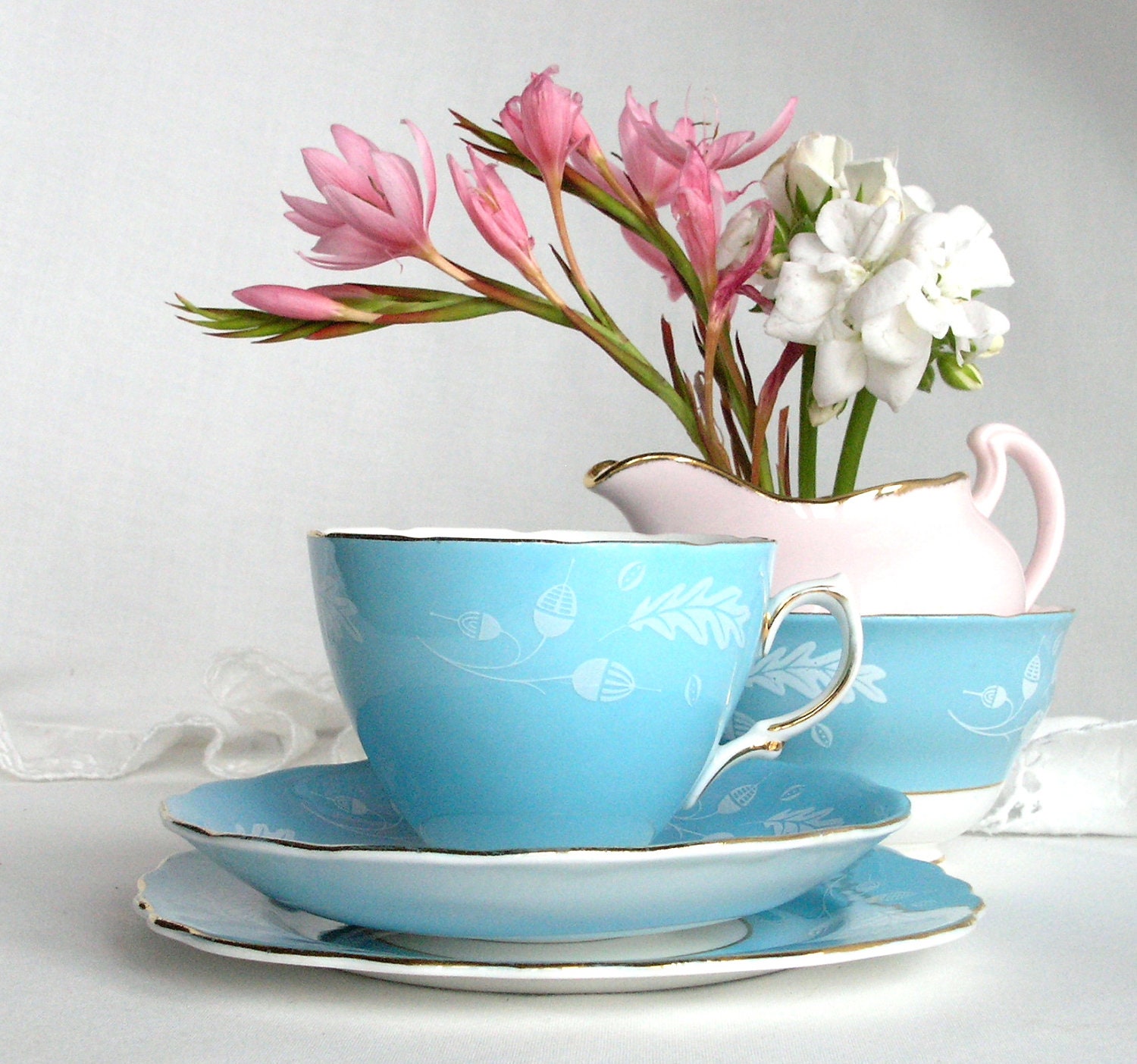 Vintage English bone china tea set blue / turquoise