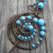 FREE SHIPPING- Wire Wrapped Penannular Shawl Pin - Turquoise and Copper Brooch - Spiral Swirl Fibula - Circle pin