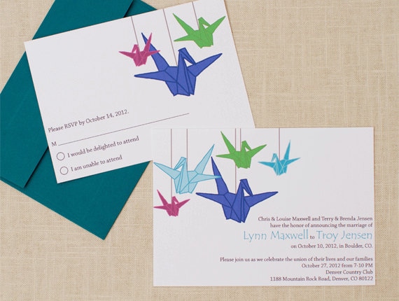 invitations 80 lb paper for wedding // Invitation Origami Wedding // Invitation Baby Cranes Shower