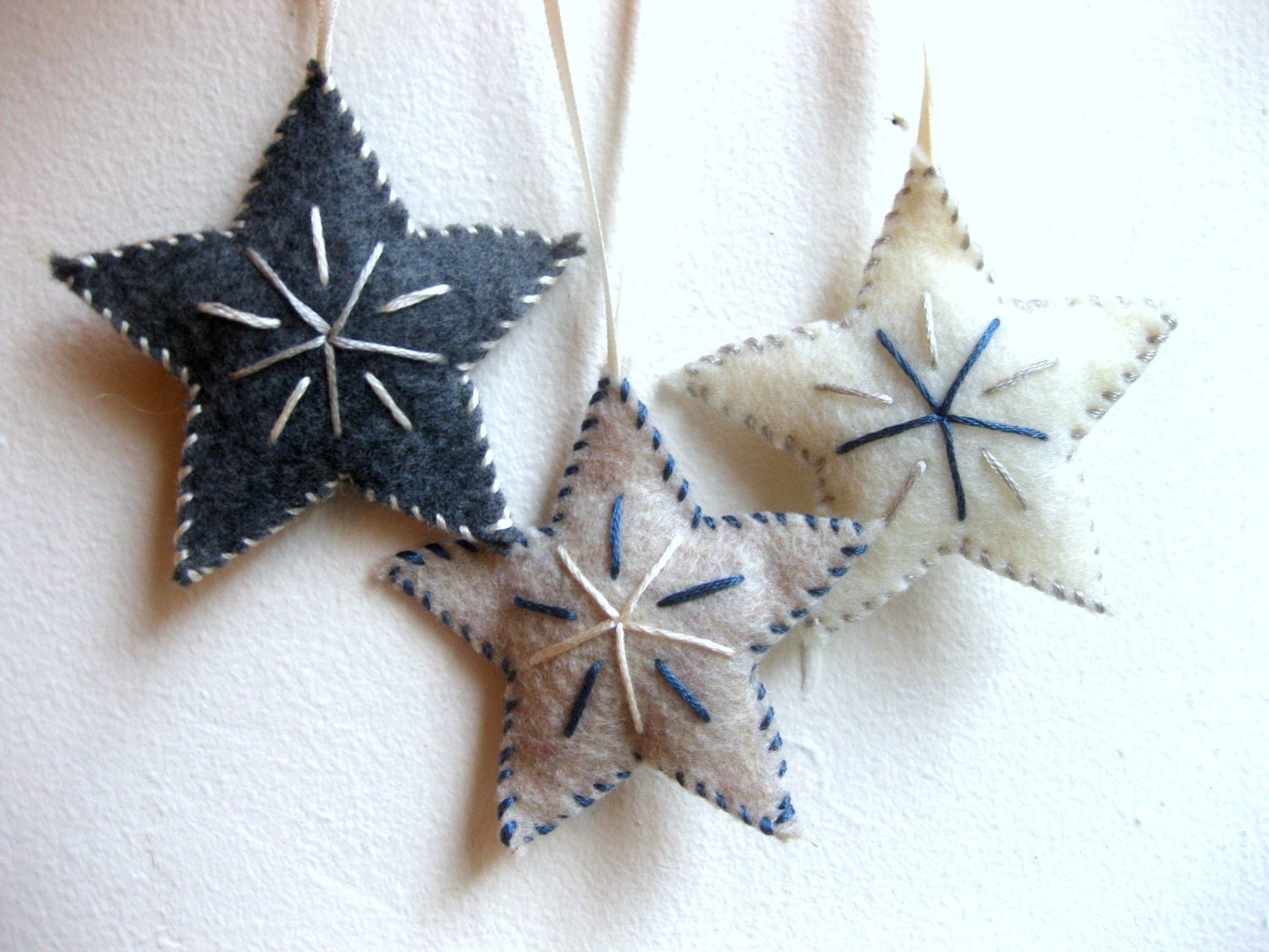 Star felt Christmas ornaments set handmade hand-stitched