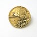 Reserved for A. -Do Not Buy-Vintage Bird Brooch Pin Gold with Birds, Houses and Flowers Round Wedding Faux