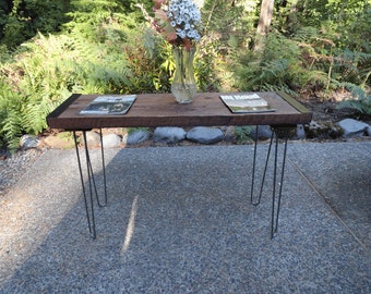 Industrial Sofa Table from old barnwood with hairpin legs
